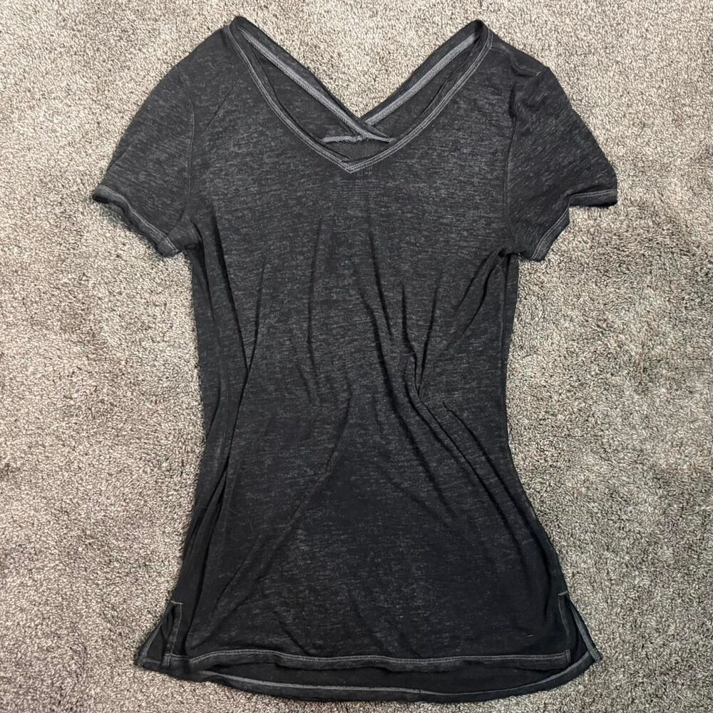 Time-and-tru Women's Grey and Black T-shirt